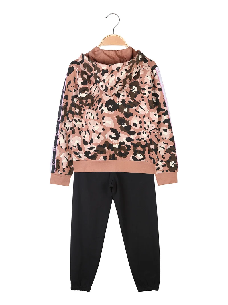 Completo tuta da ragazza 2 pezzi full zip con cappuccio e interno felpato - marrone