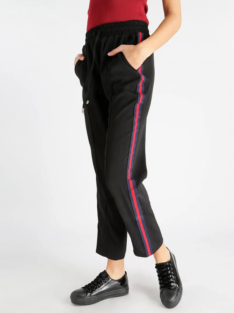 Pantaloni donna con strisce laterali - nero
