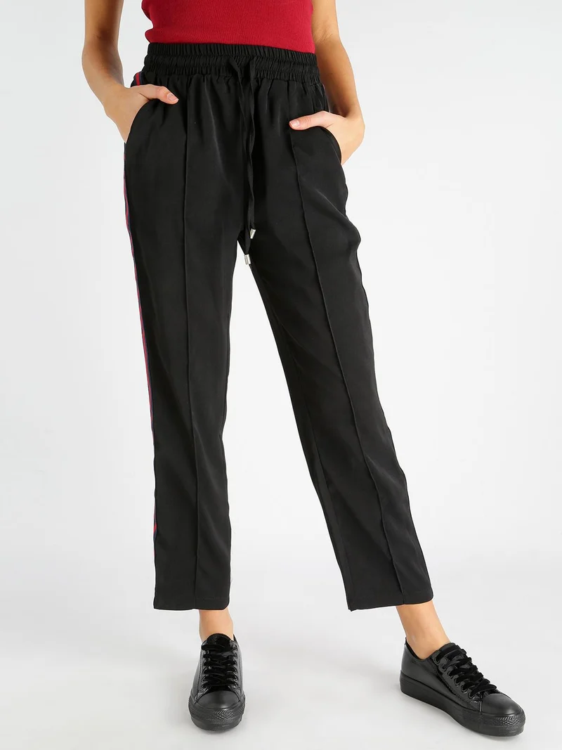 Pantaloni donna con strisce laterali - nero