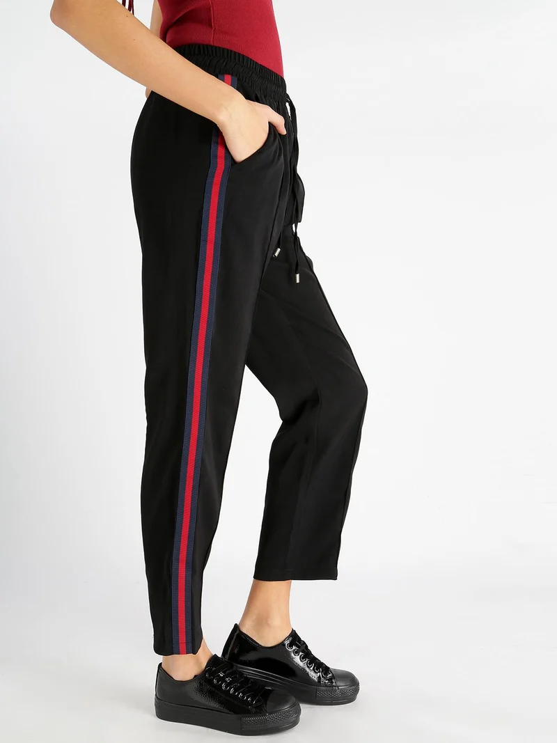 Pantaloni donna con strisce laterali - nero