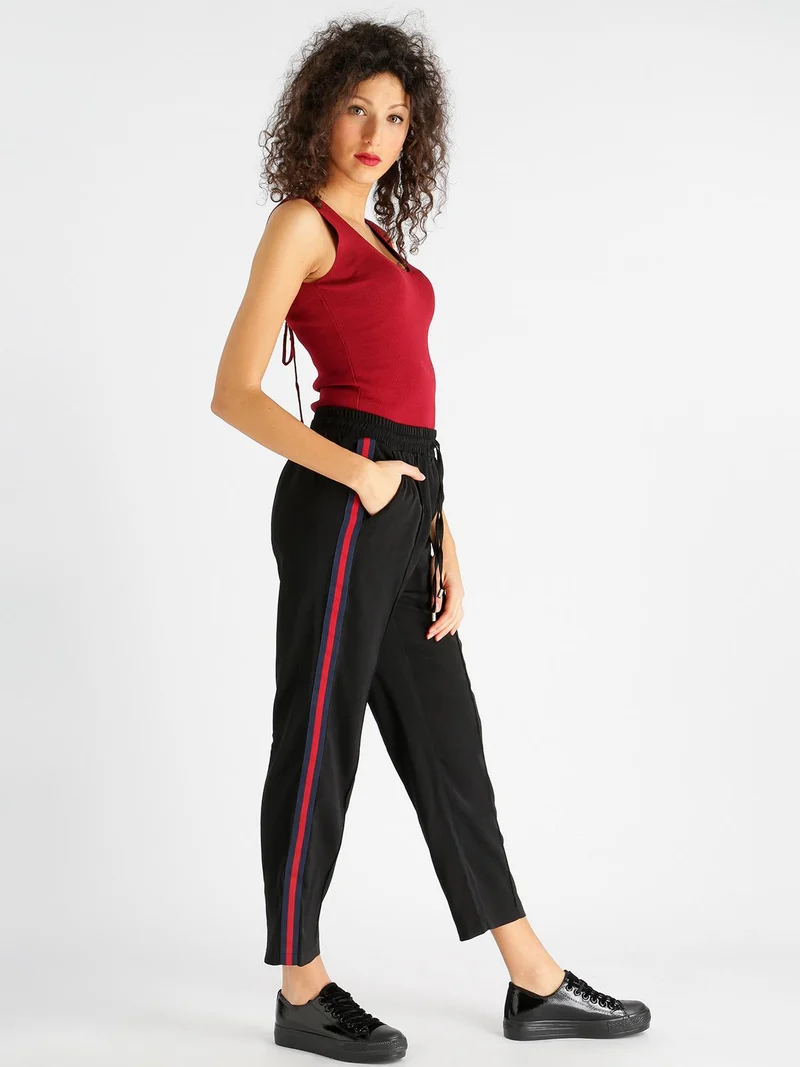 Pantaloni donna con strisce laterali - nero