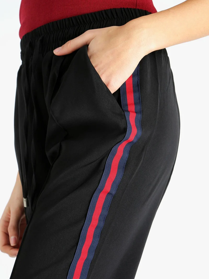 Pantaloni donna con strisce laterali - nero