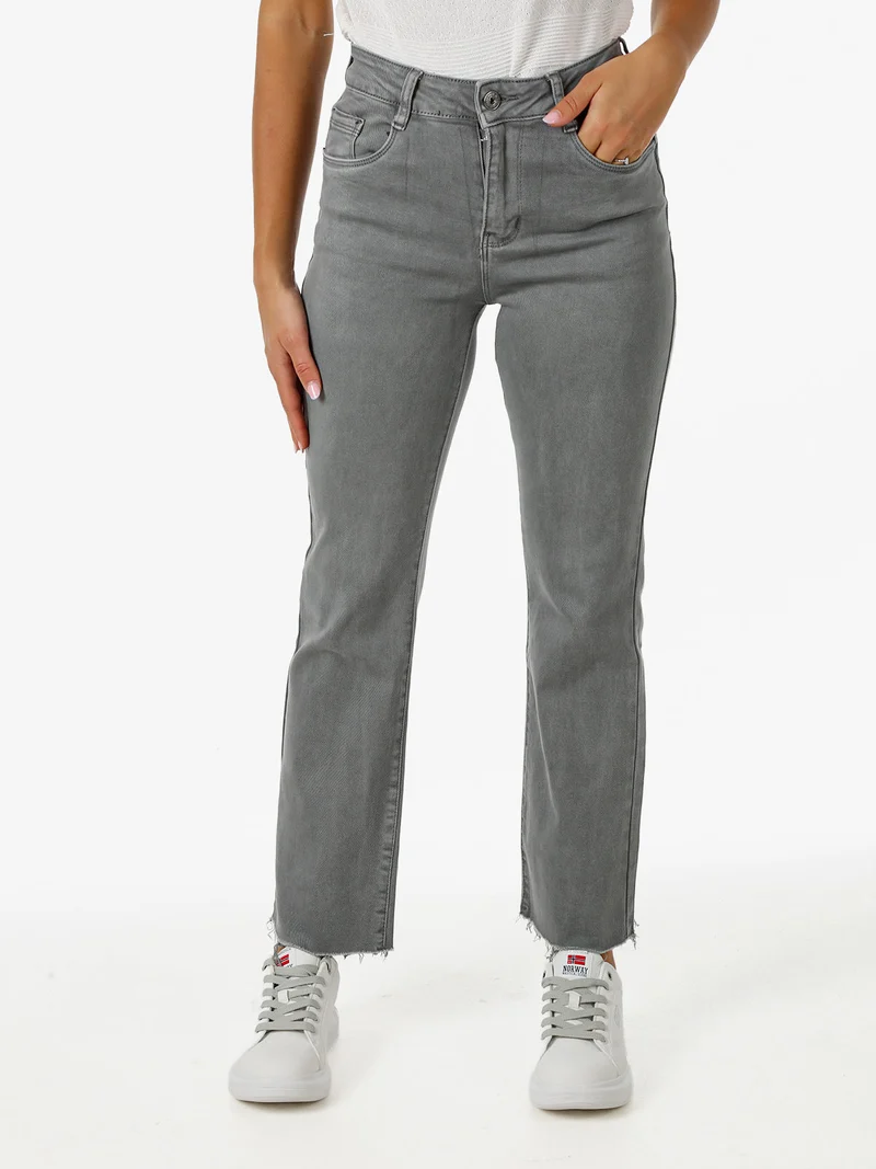 Jeans donna cropped con finale taglio laser - grigio