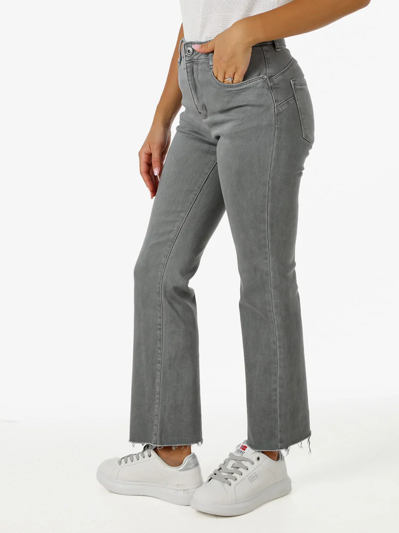 Jeans donna cropped con finale taglio laser - grigio