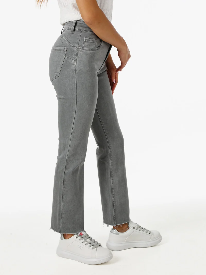 Jeans donna cropped con finale taglio laser - grigio