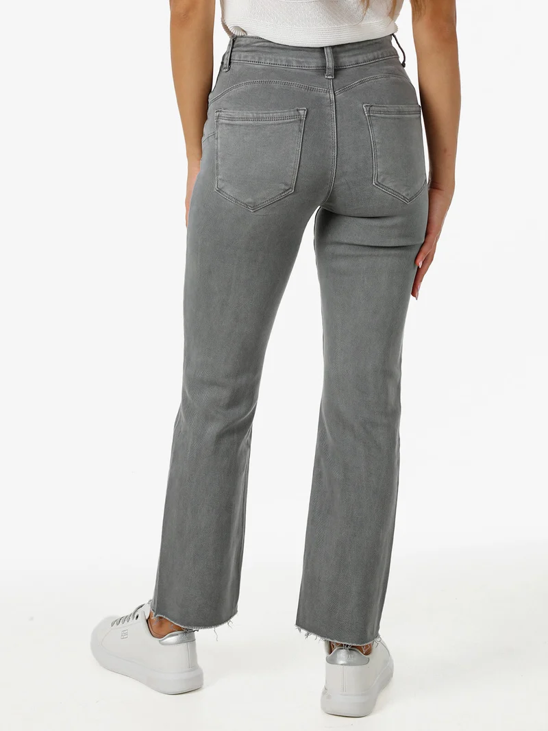 Jeans donna cropped con finale taglio laser - grigio