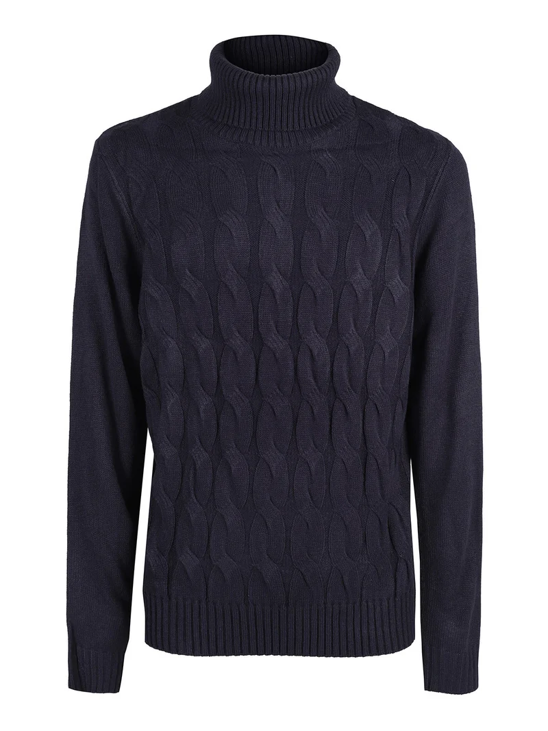 Maglione dolcevita da uomo a trecce - blu scuro