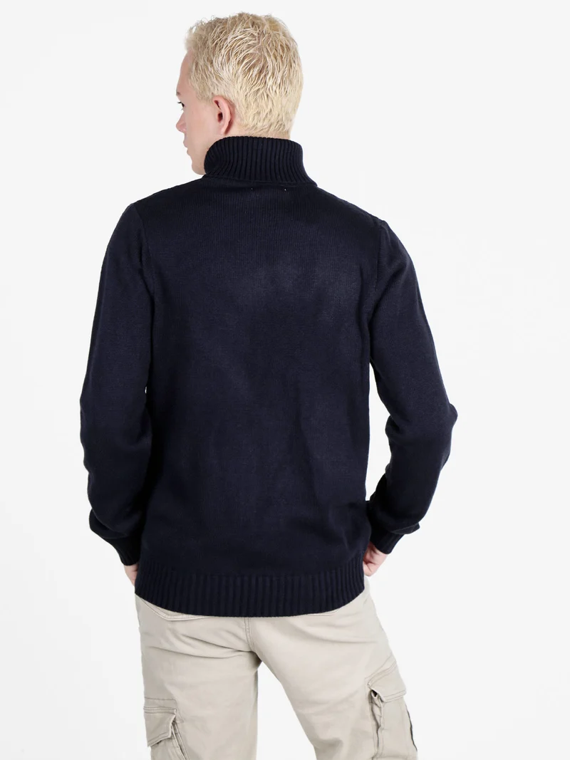 Maglione dolcevita da uomo a trecce - blu scuro