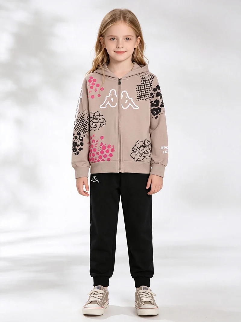 Completo tuta 2 pezzi da ragazza full zip con cappuccio - khaki