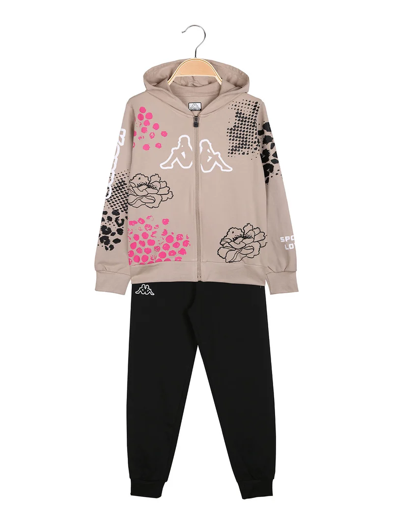 Completo tuta 2 pezzi da ragazza full zip con cappuccio - khaki