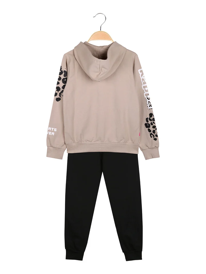 Completo tuta 2 pezzi da ragazza full zip con cappuccio - khaki