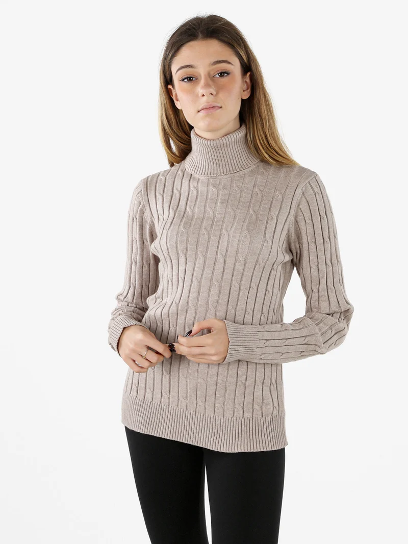 Maglione dolcevita donna a trecce - sabbia
