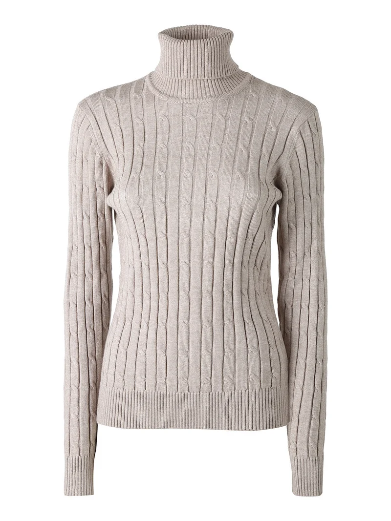 Maglione dolcevita donna a trecce - sabbia