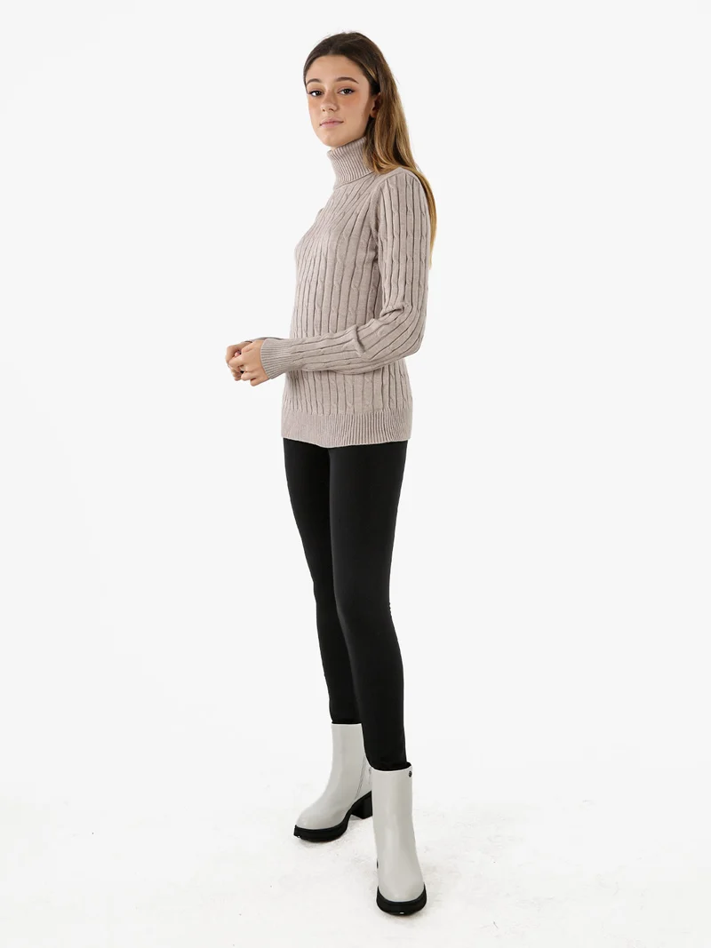 Maglione dolcevita donna a trecce - sabbia