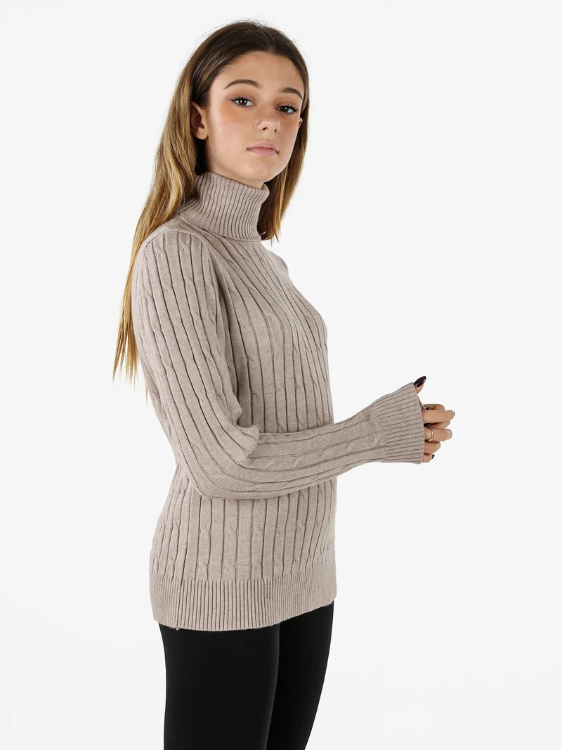 Maglione dolcevita donna a trecce - sabbia