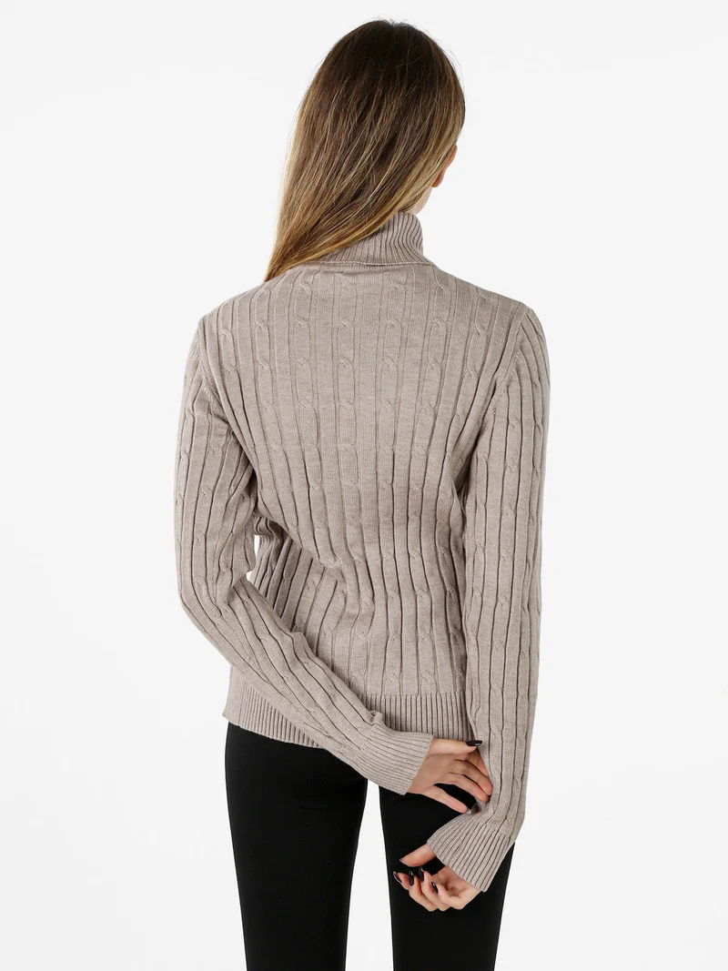 Maglione dolcevita donna a trecce - sabbia