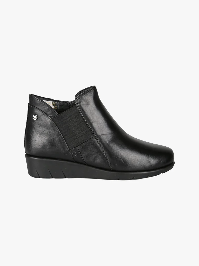 Stivaletti donna in pelle con zeppa - nero