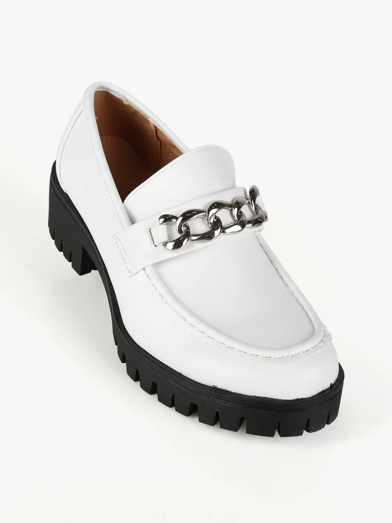 Mocassini donna con tacco e plateau - bianco