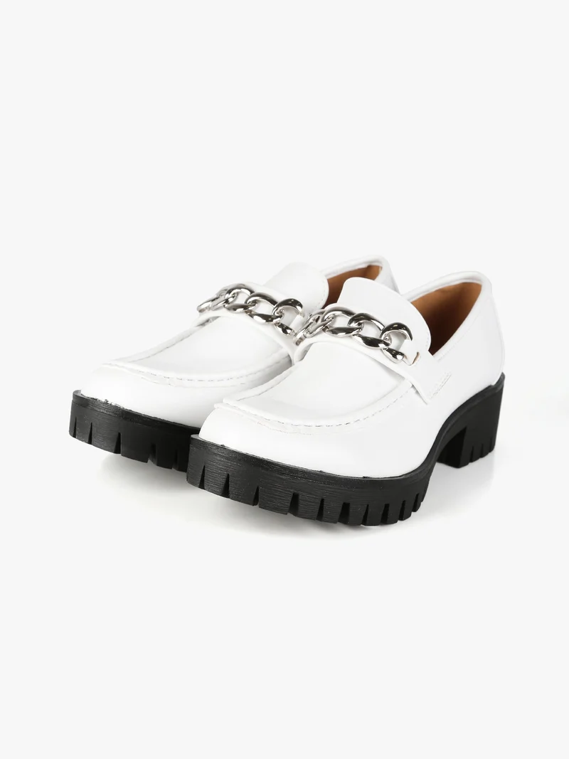 Mocassini donna con tacco e plateau - bianco