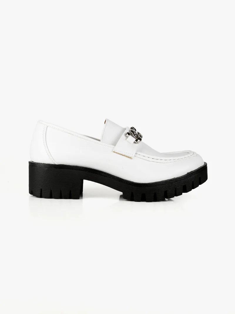 Mocassini donna con tacco e plateau - bianco