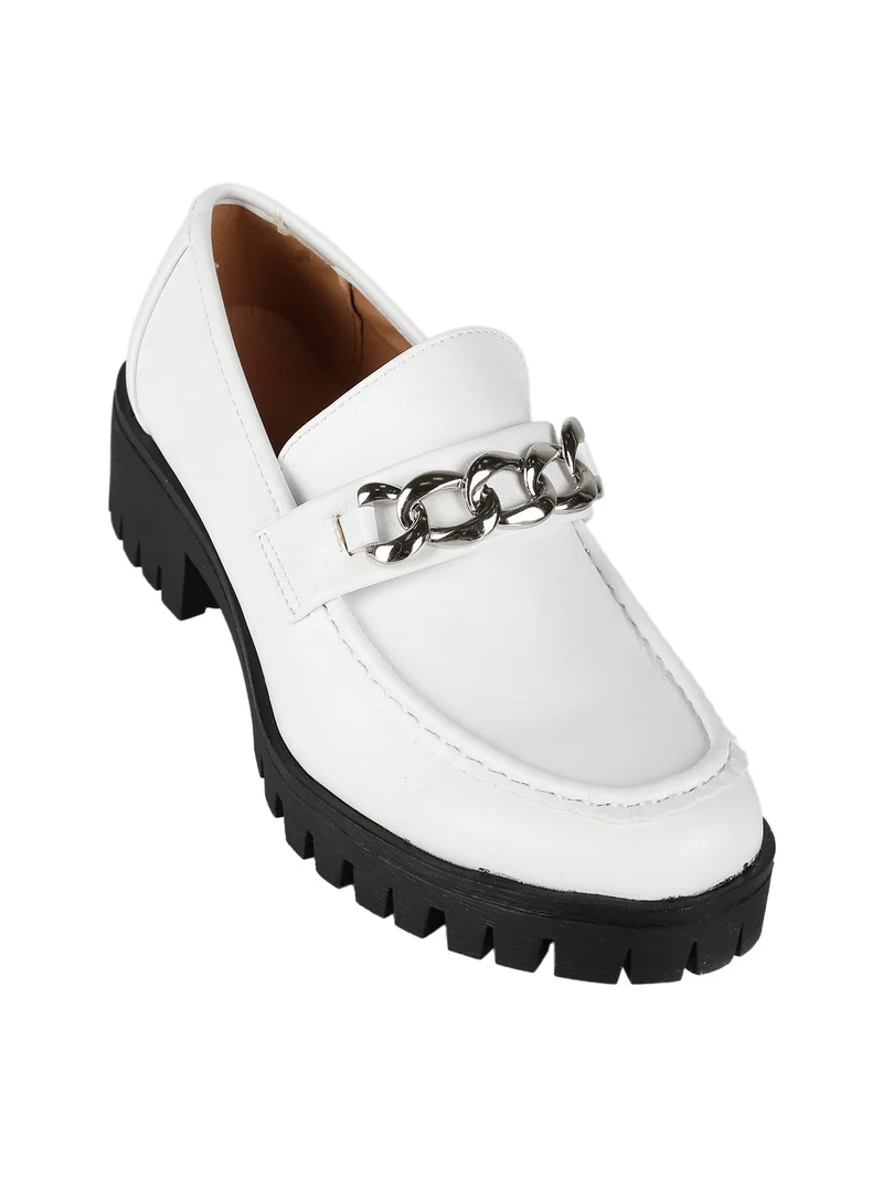 Mocassini donna con tacco e plateau - bianco