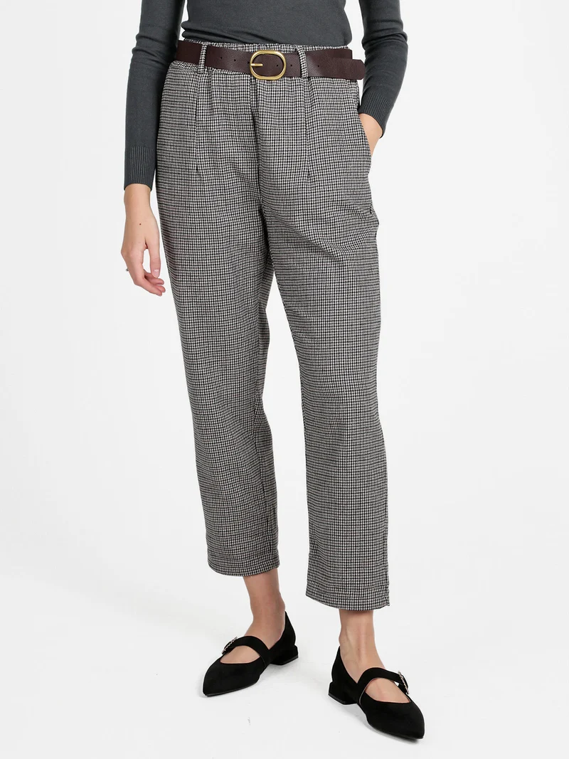 Pantaloni scozzesi da donna con cintura - grigio