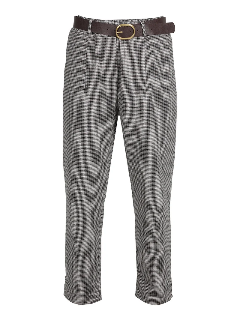 Pantaloni scozzesi da donna con cintura - grigio