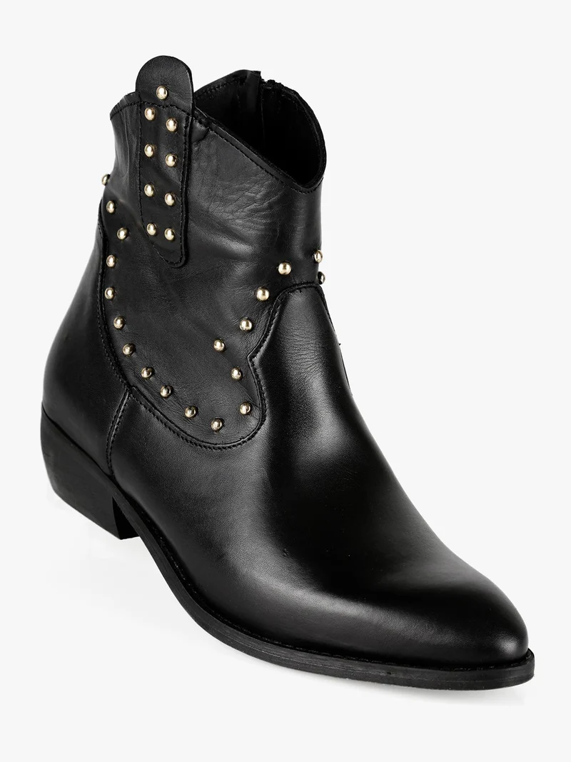 Stivaletti in pelle donna con borchie - nero