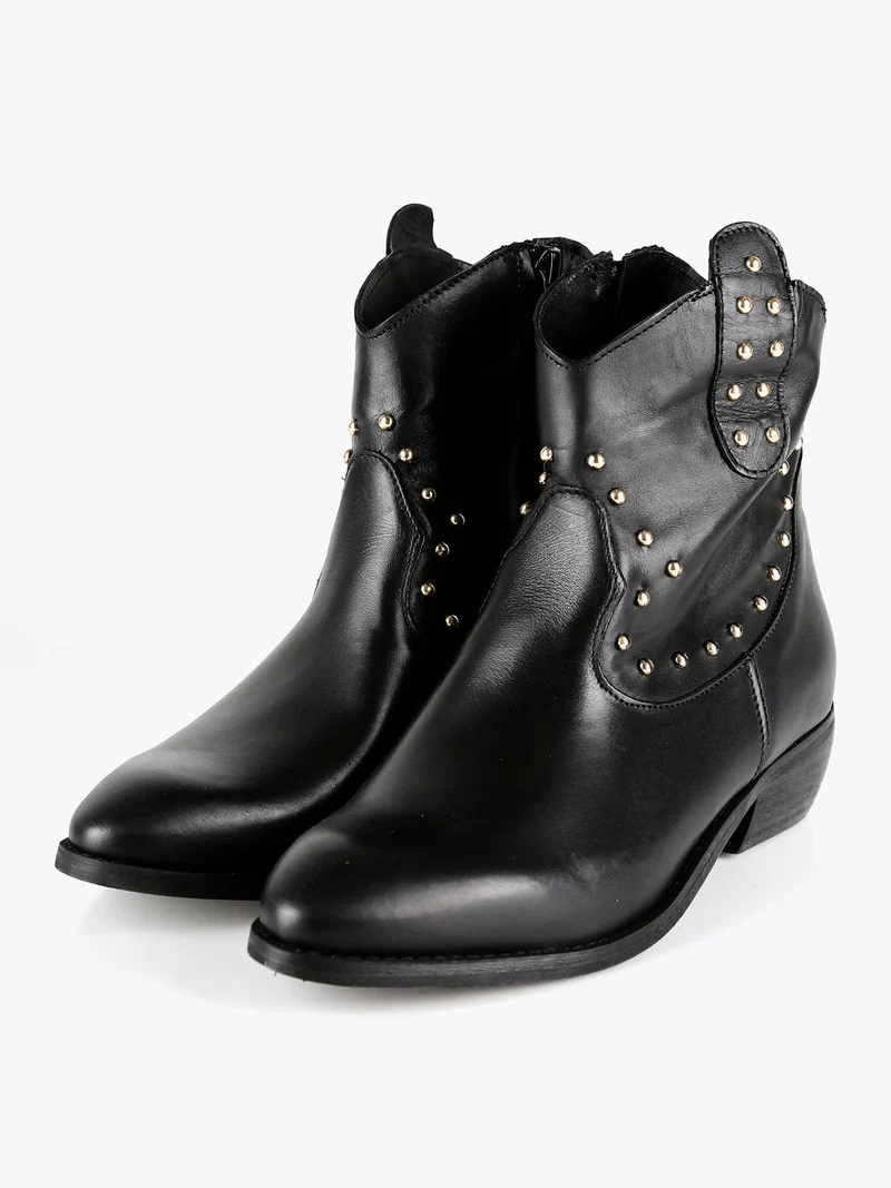 Stivaletti in pelle donna con borchie - nero