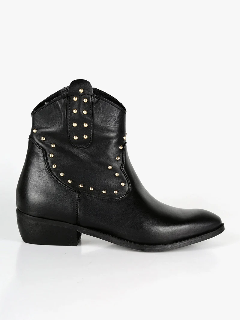 Stivaletti in pelle donna con borchie - nero