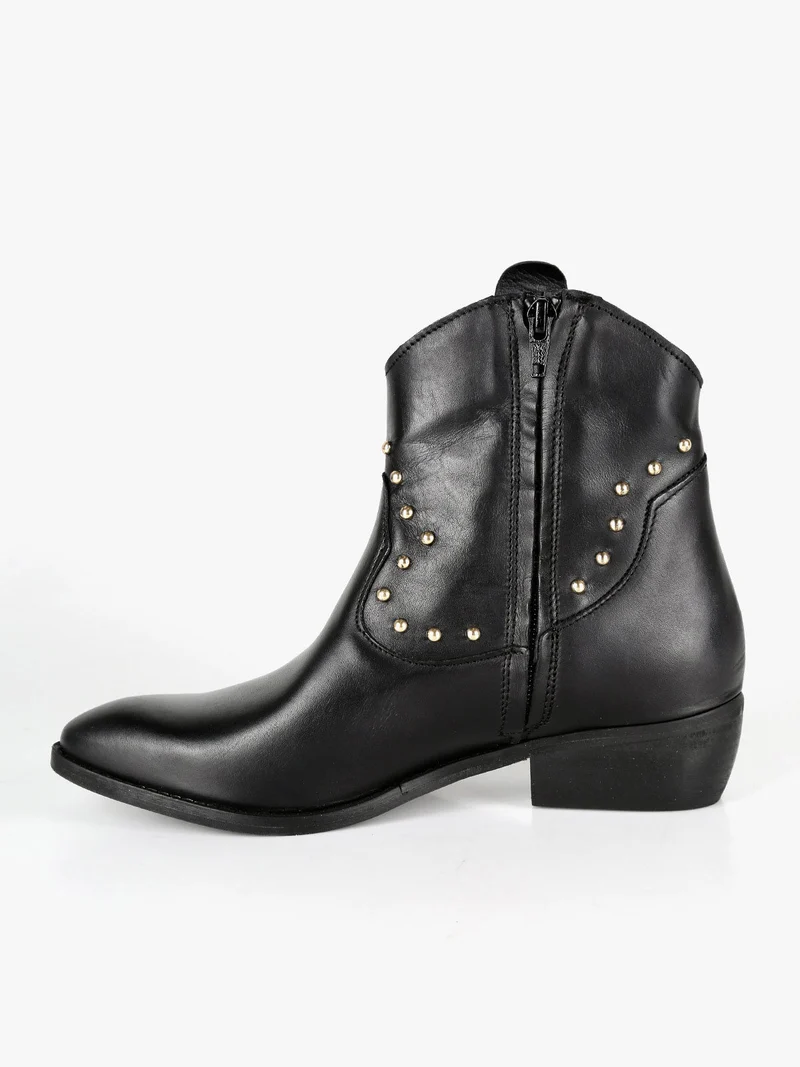 Stivaletti in pelle donna con borchie - nero