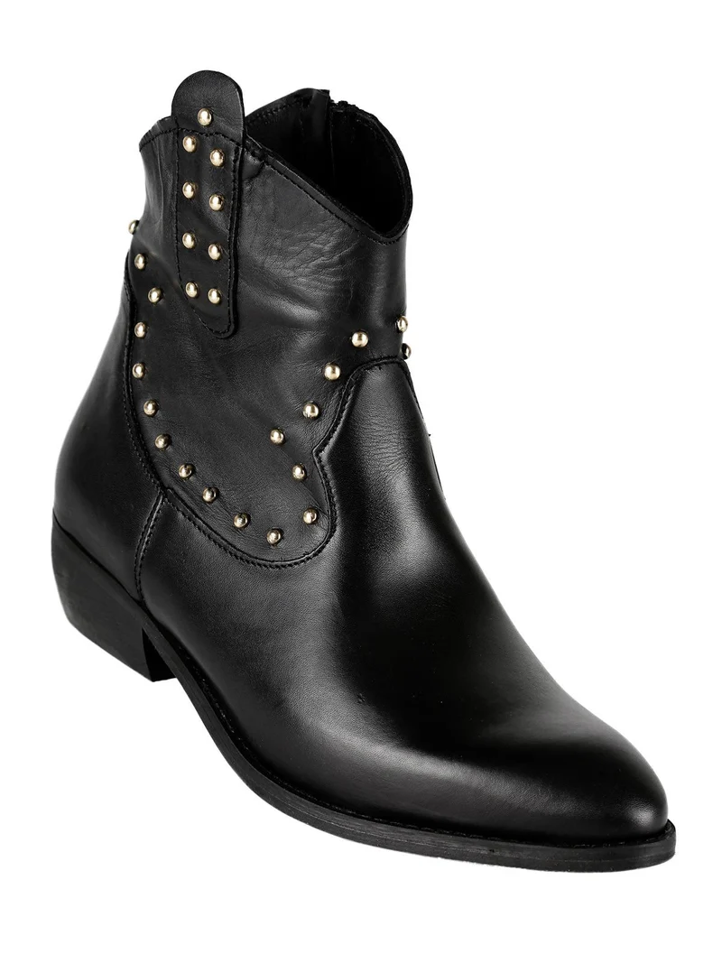 Stivaletti in pelle donna con borchie - nero