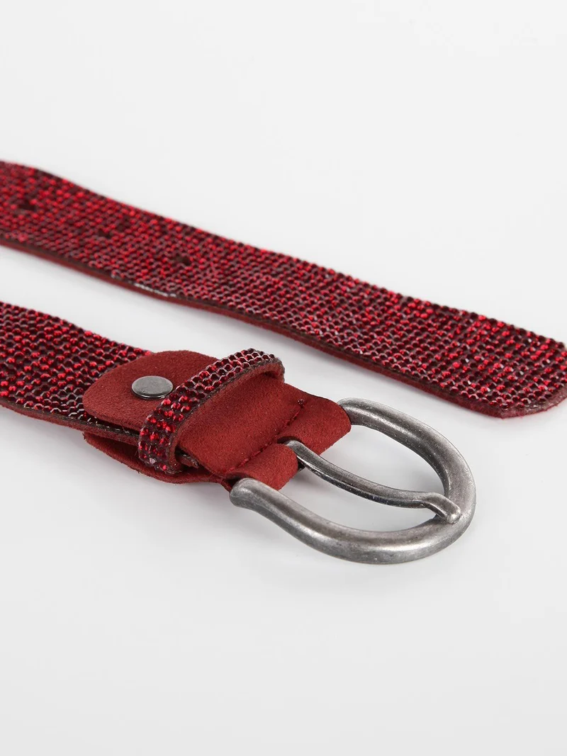 Cintura in ecopelle con strass - bordeaux