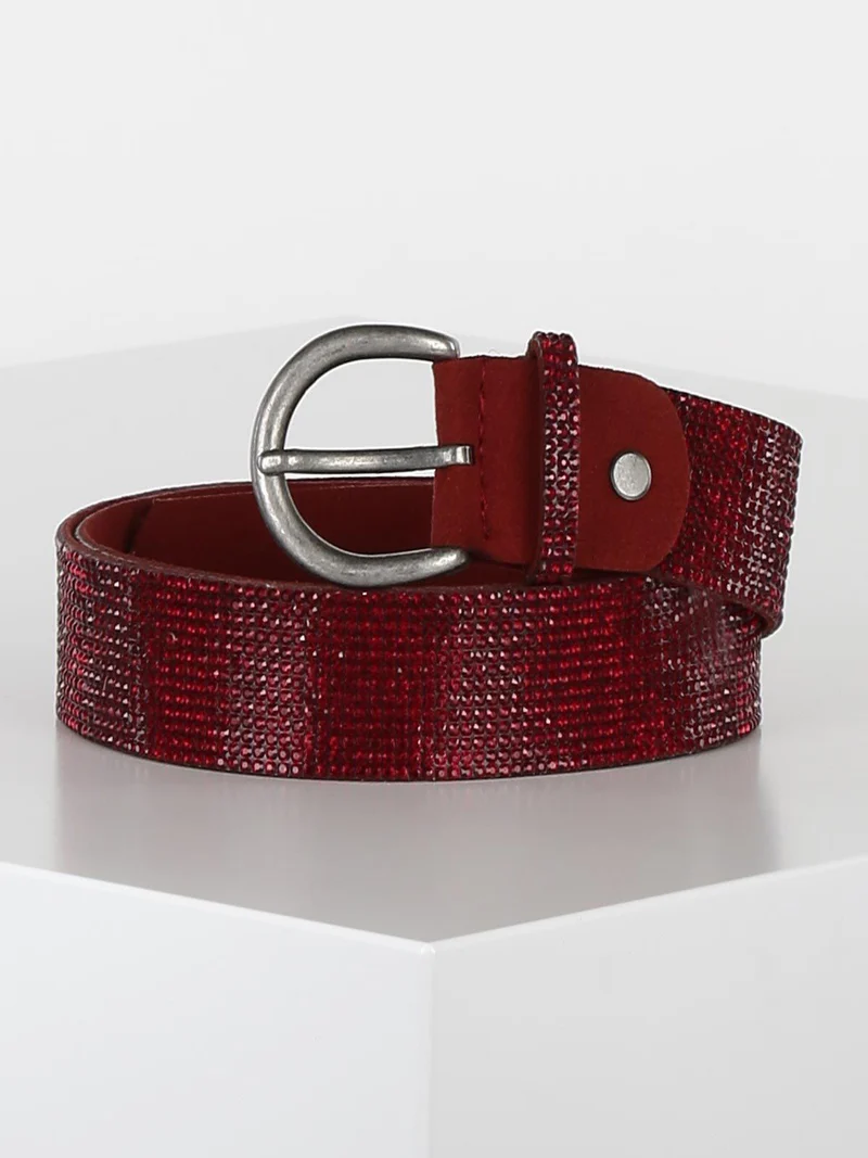Cintura in ecopelle con strass - bordeaux
