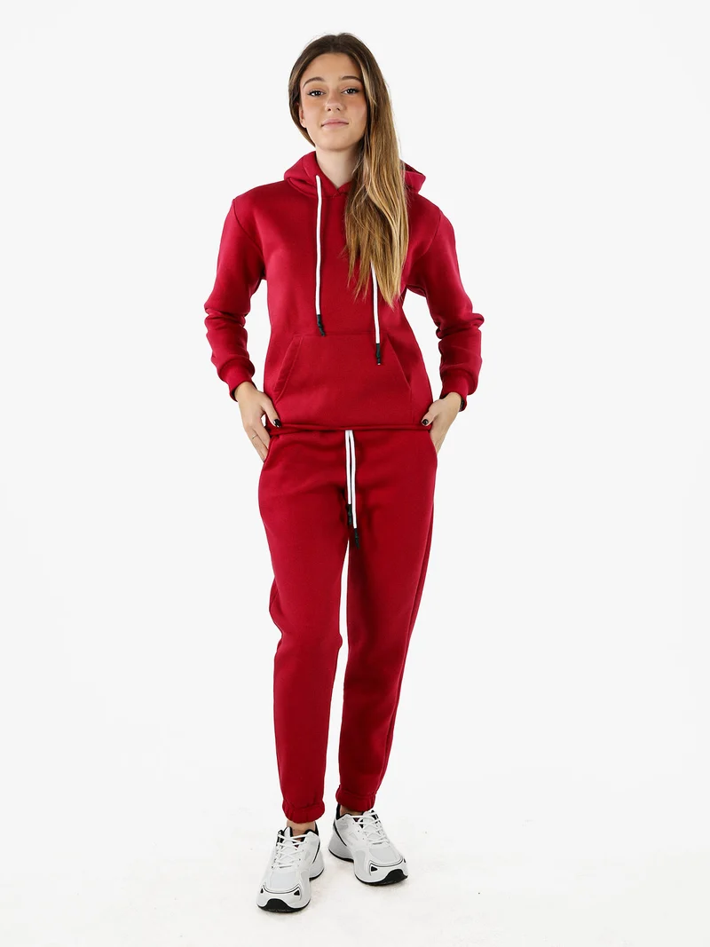 Pantaloni tuta da donna felpati con coulisse - bordeaux