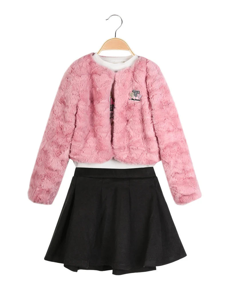 Completo 3 pezzi da bambina con giacca e gonna - rosa