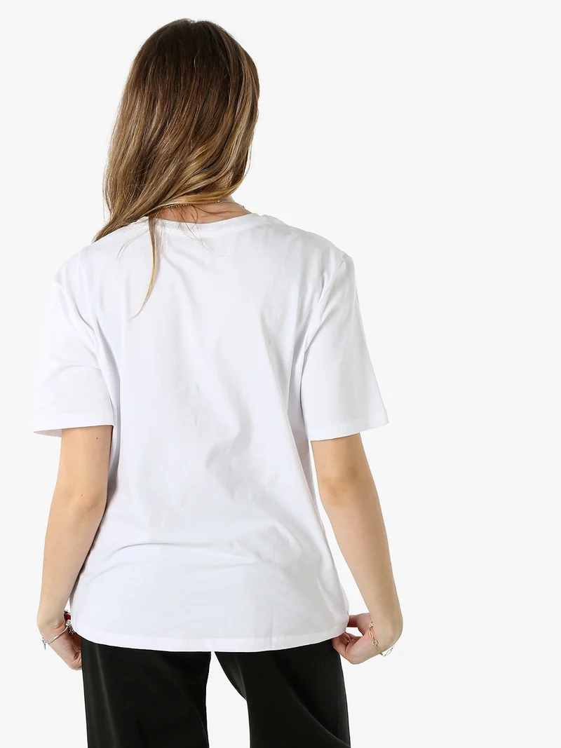 T-shirt girocollo da donna in cotone con stampe e strass - bianco