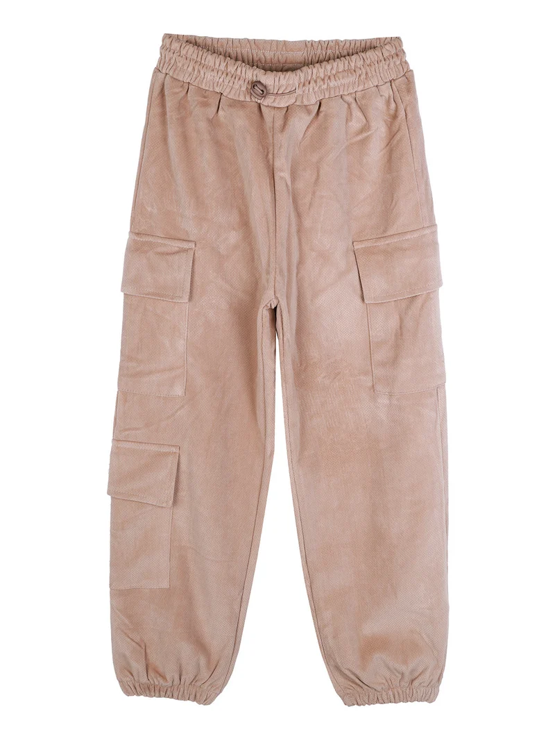 Pantaloni da bambina in velluto con tasconi laterali - khaki