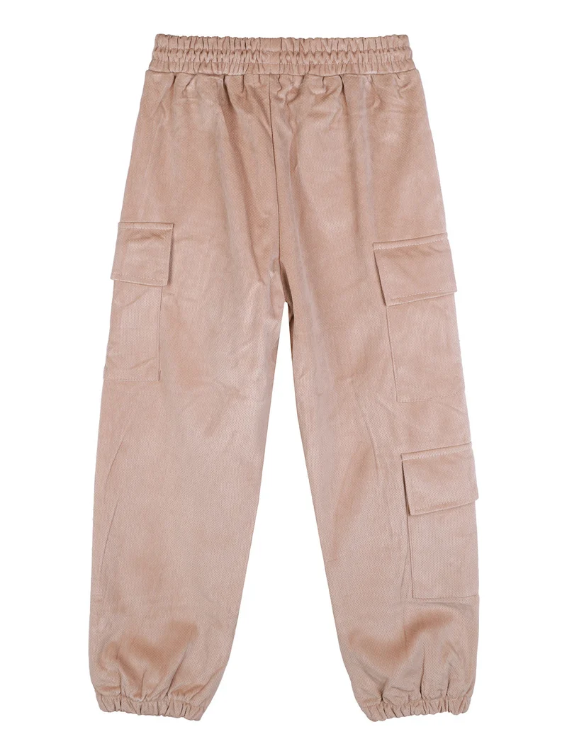 Pantaloni da bambina in velluto con tasconi laterali - khaki