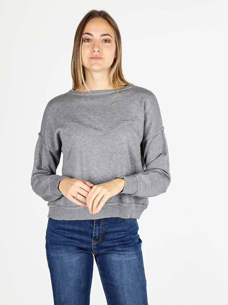 Pullover oversize da donna in maglia - grigio