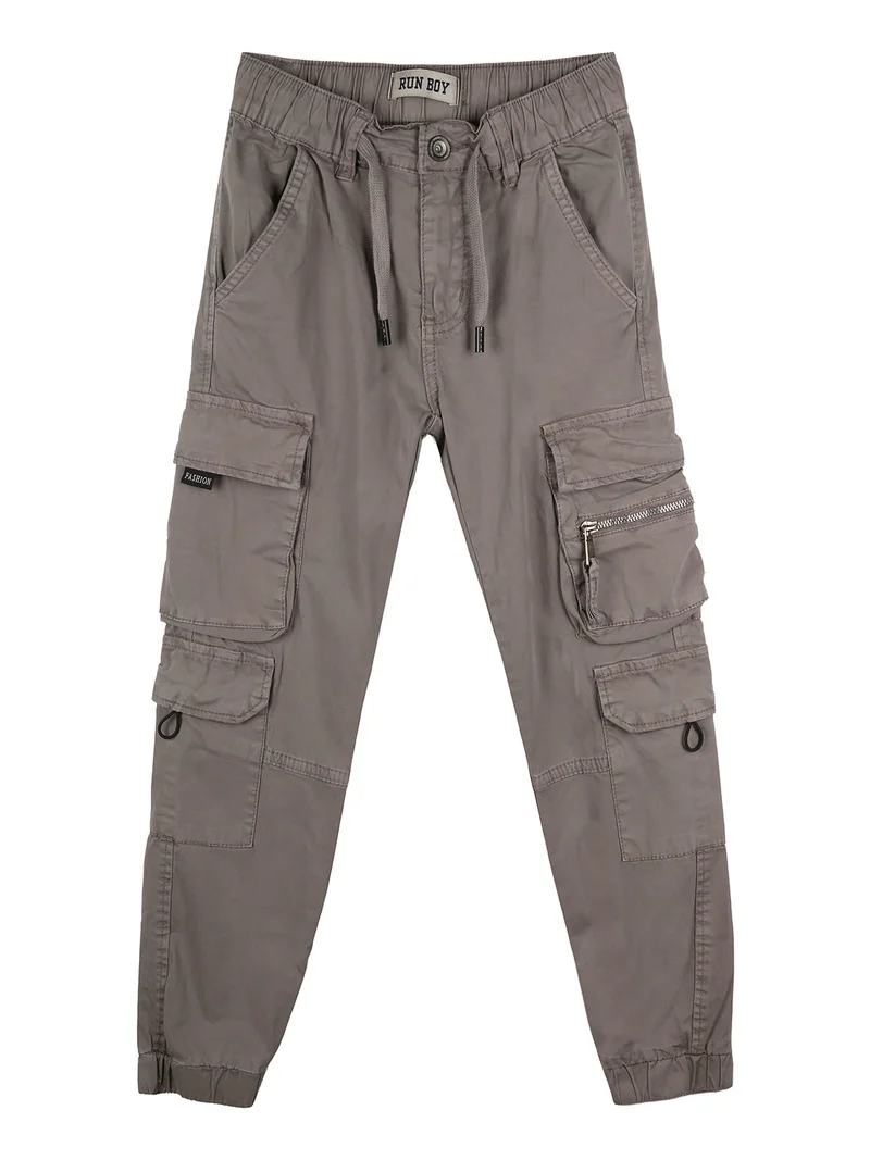 Pantaloni cargo da ragazzo in cotone con coulisse - fango