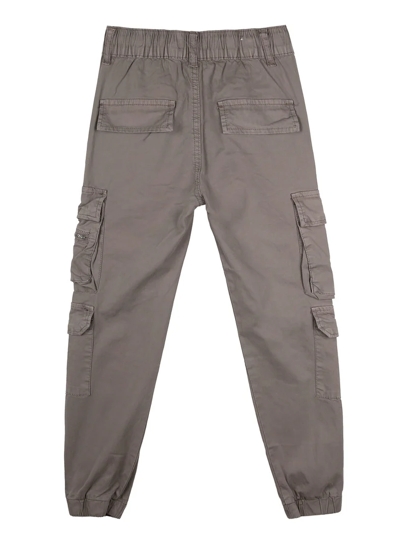 Pantaloni cargo da ragazzo in cotone con coulisse - fango