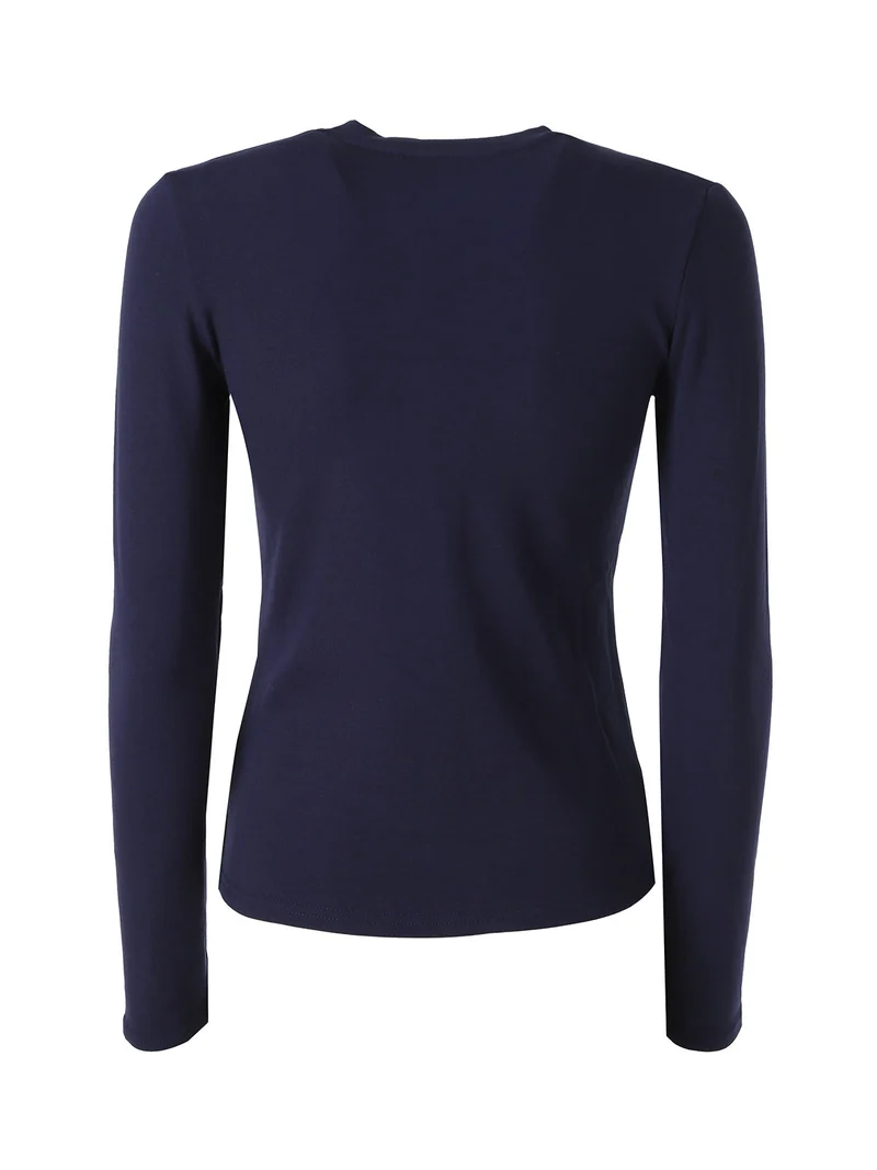 T-shirt girocollo da donna a maniche lunghe con interno spazzolato - blu scuro