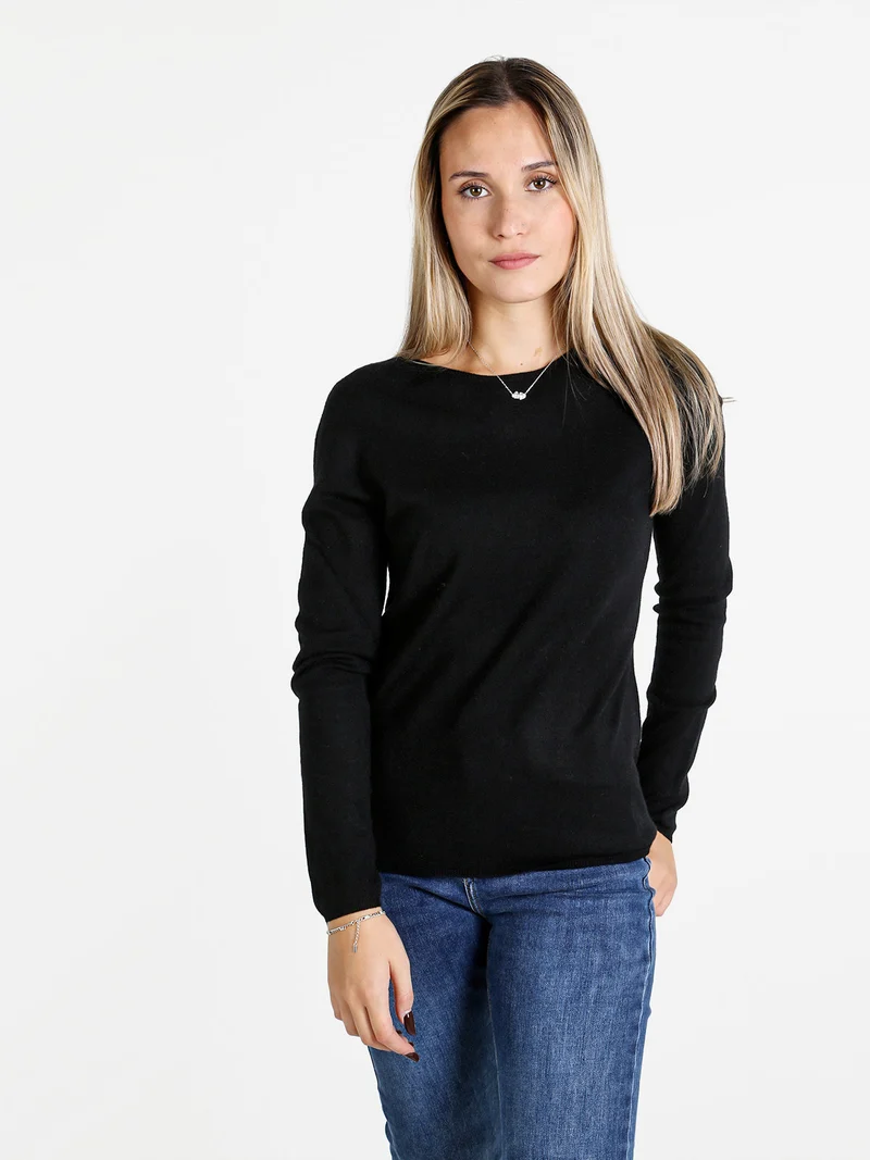 Pullover donna in maglia misto lana - nero