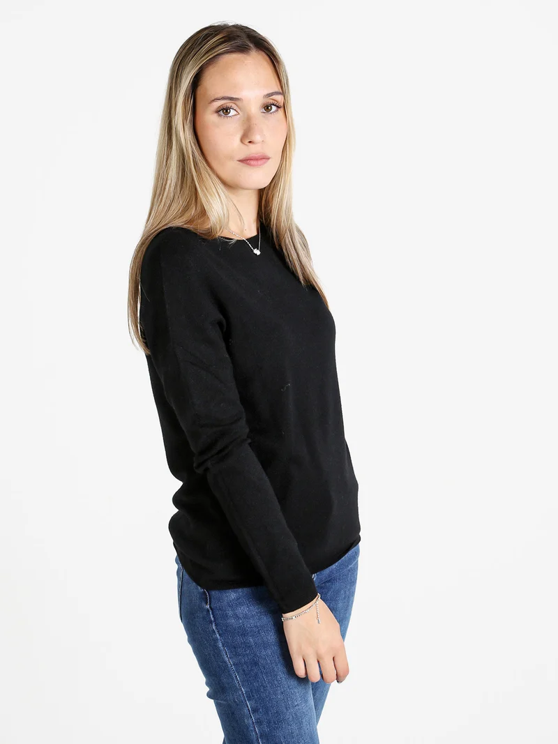 Pullover donna in maglia misto lana - nero