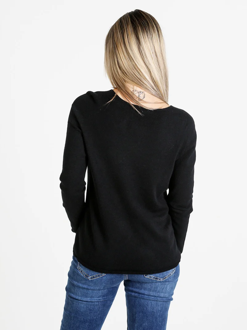 Pullover donna in maglia misto lana - nero