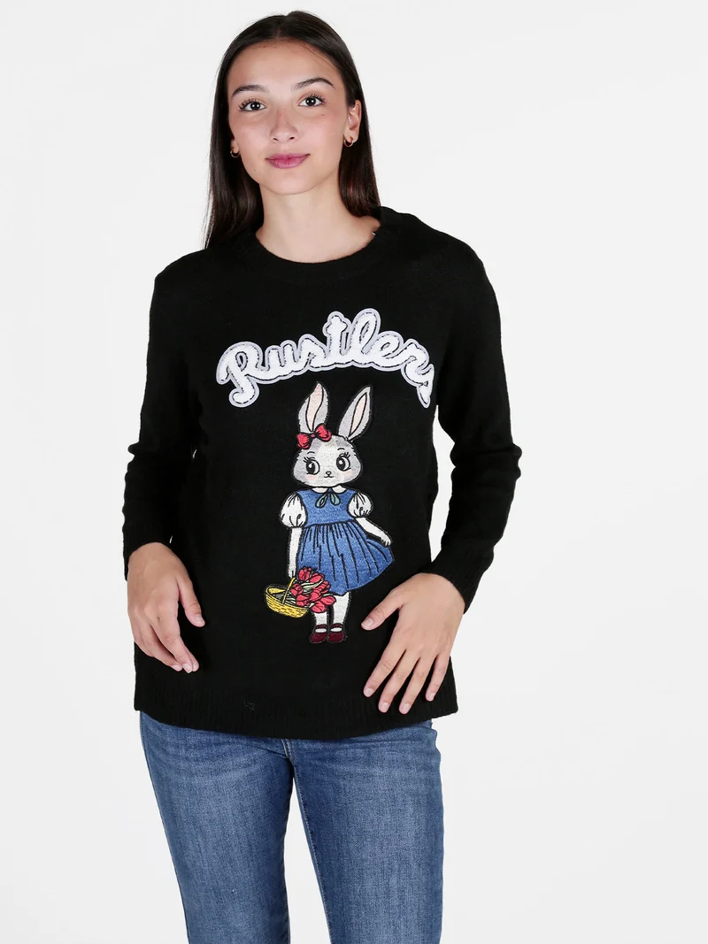 Maglione donna con disegno sul davanti - nero