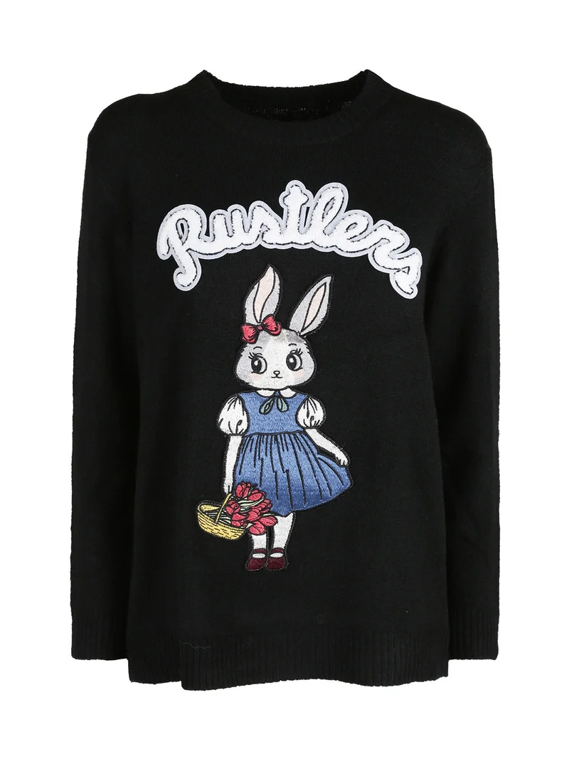 Maglione donna con disegno sul davanti - nero