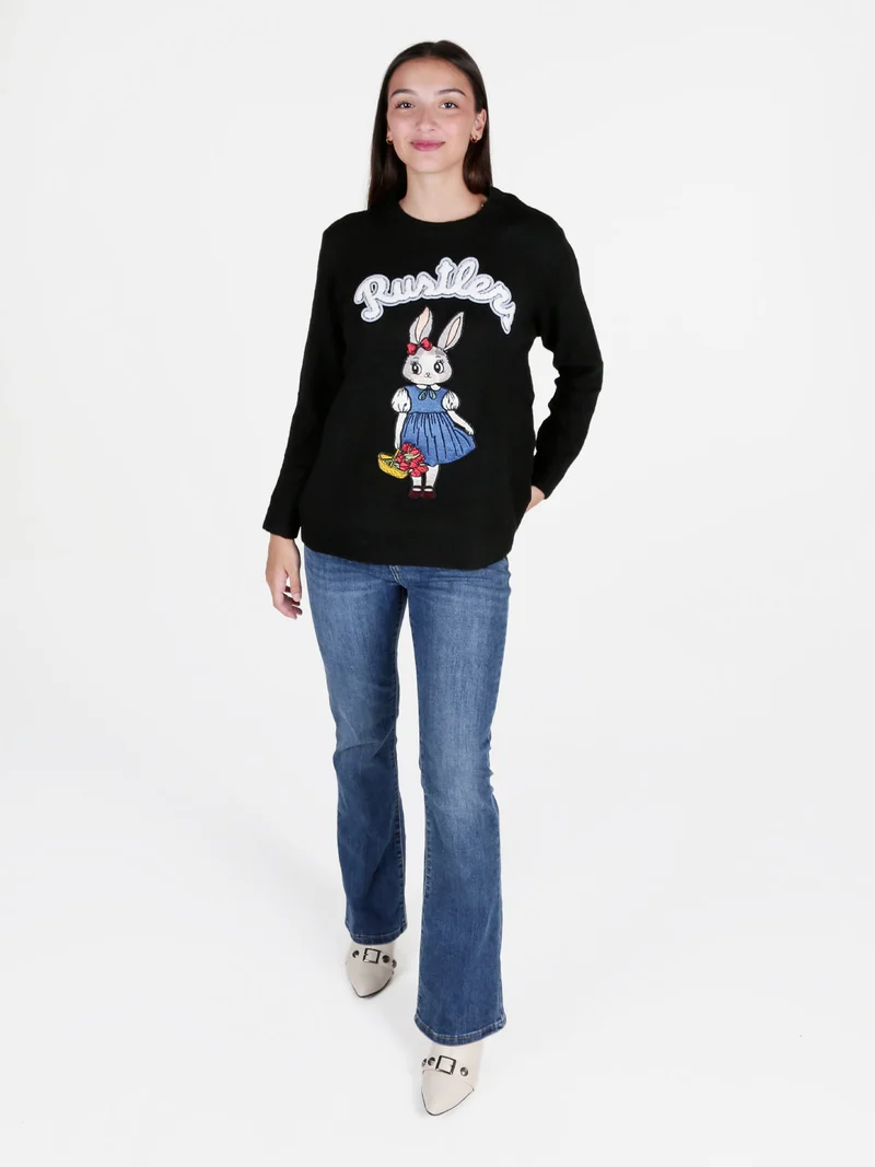 Maglione donna con disegno sul davanti - nero