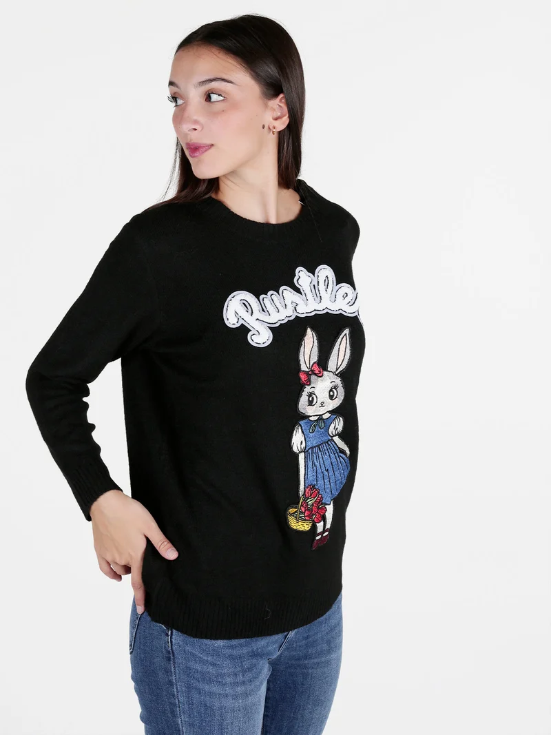 Maglione donna con disegno sul davanti - nero